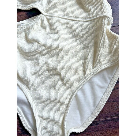 MICHAEL Michael Kors Women's Ribbed One-Shoulder Side-Cutout Swimsuit Ivory 8 - Picture 4 of 7